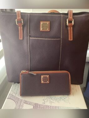 Dooney & Bourke  Pebble Leather plum wine Lexington Tote with matching wallet.